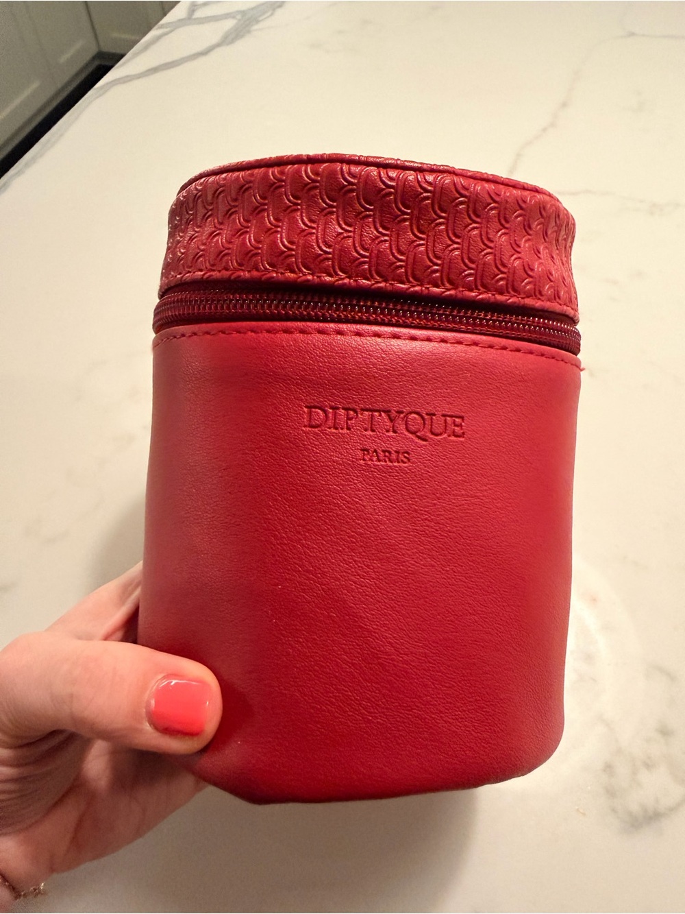 diptyque Red Embossed Leather Cosmetic Case. Limited edition!